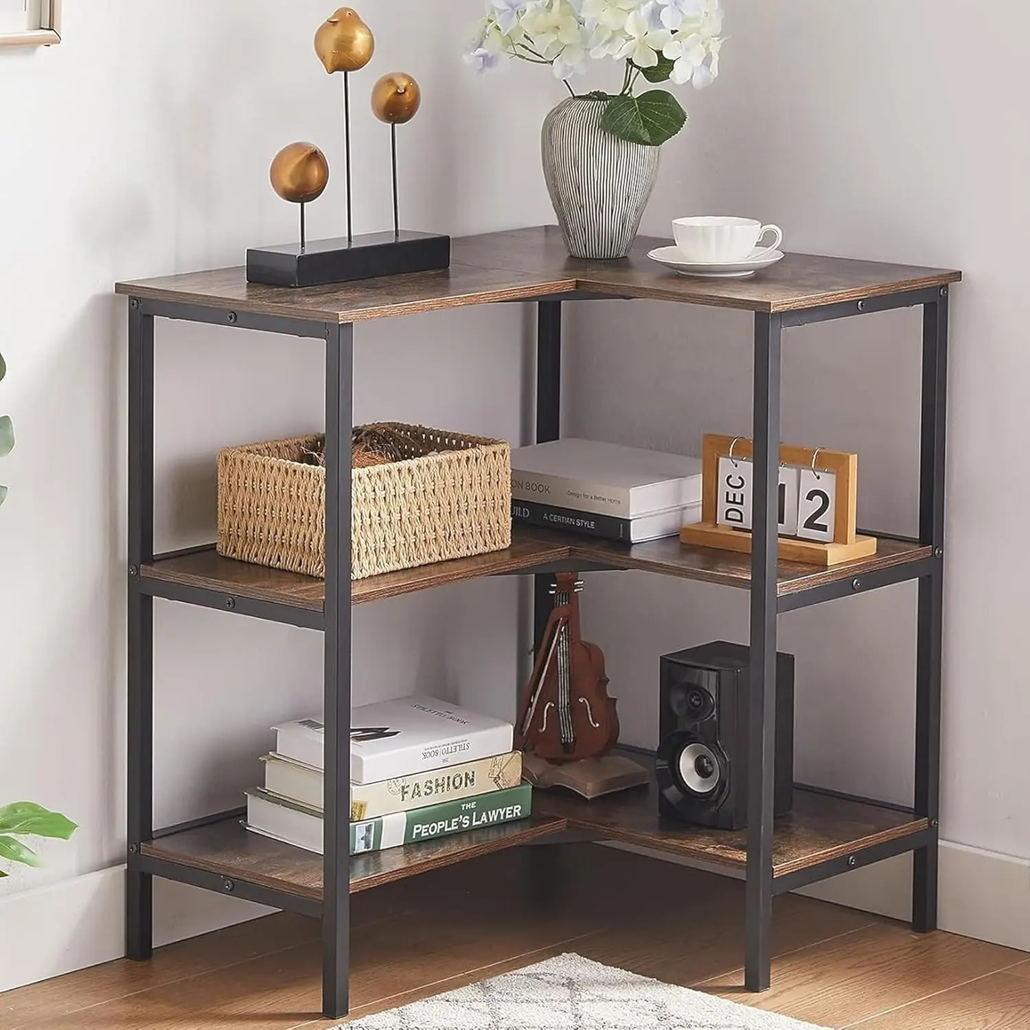 

Corner Cabinet Table with 3 Tier Open Shelf, Multipurpose Display Organizer Storage Stand, for Small Space Living Room Home