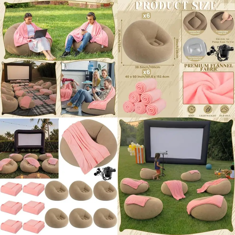 Complete Inflatable Bean Bag Chair and Blanket Set