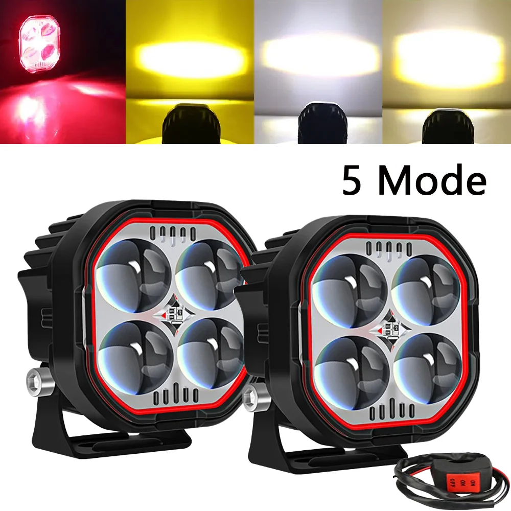 

5 Mode Motorcycle Headlights Fog Lamps Driving 4x4 Truck Tractor SUV 6000K lens spotlight Flasher Boat ATV UTV Jeep Fog Lamp