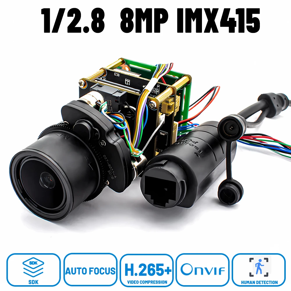 WGWK 4K 8MP IP Camera Module 5X Zoom Motorized 2.7-13.5mm Auto Focus IMX415 Black Light Sensor Onvif RTSP POE Security HD Webcam