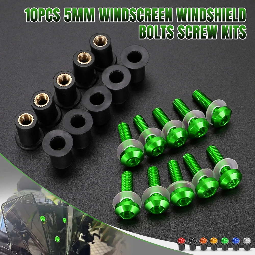 10PCS Motorcycle 5MM Windscreen Windshield Bolts Screw Kits FOR Kawasaki GTR KLE KLV 250 400 500 1000 1400 J300 LAKOTA 300