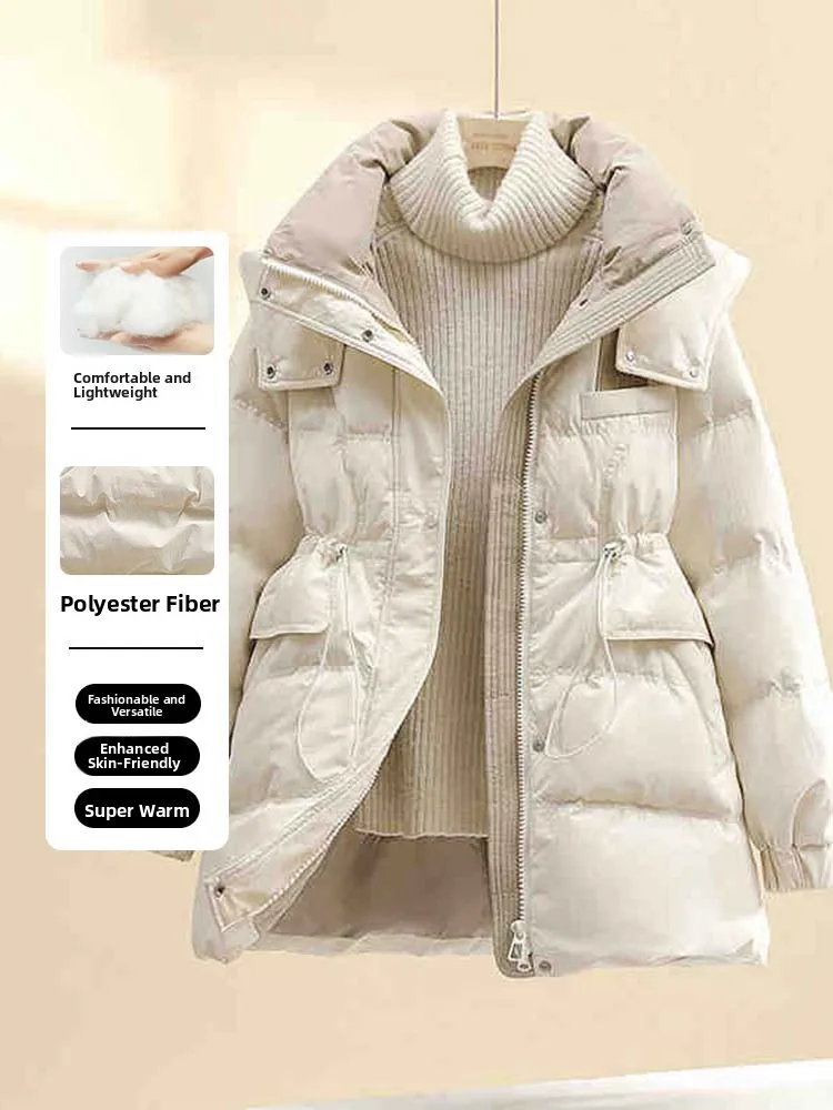 

Женская зимняя модная утепленная куртка из хлопка с капюшоном, на молнии, с регулируемой талией, средней длины, с длинными рукавами