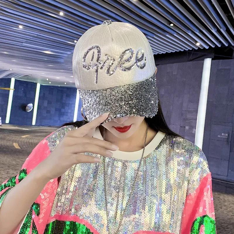 

Baseball Hat Female Spring and Summer Everything on Glitter Cap Fashion Net Hat Sun Shade Sunscreen Sun Hat Truck Driver Hat