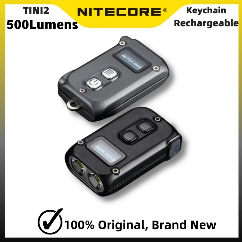 NITECORE TINI2 미니 EDC 손전등, 500 루멘, C 타입 충전식 지능형 키체인 라이트, OLED 디스플레이 포함