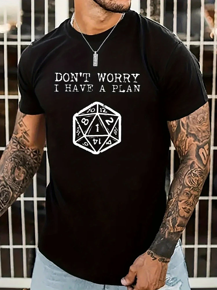 

Printed with "Don't worry, I have a plan" pattern-100 cotton O-neck summer casual short-sleeved T-shirt can be machine washed.