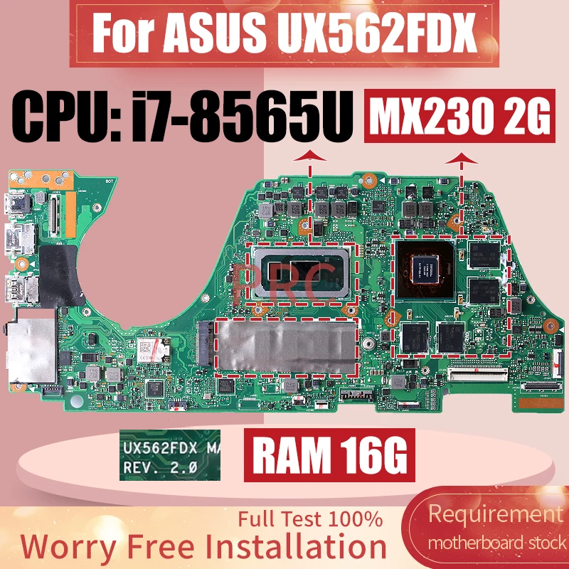 REV.2.0 For ASUS UX562FDX MAIN BOARD60NB0M80-MB2030 SREJP i7-8565U N17S-G0-A1 MX230 2G RAM 16G Notebook Mainboard