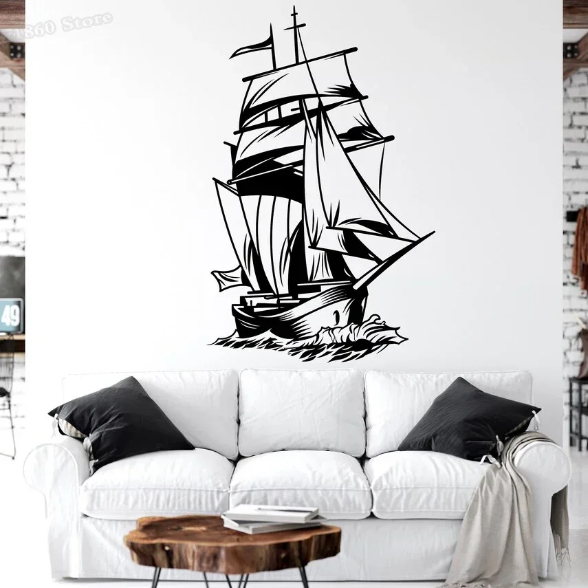 Nautical Ship Wall Decal Boat Decor Sailboat Ship Wall Stickers Vinyl Sailboat Decal for Bedroom Living Room Decor Mrual A099