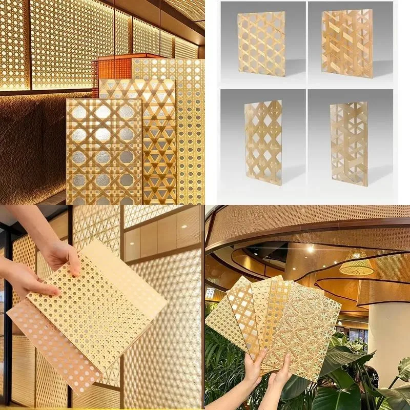 Custom Size Natural Bamboo Woven Resin Decorative Board for Cabinet Door and Furniture Surface Decoration