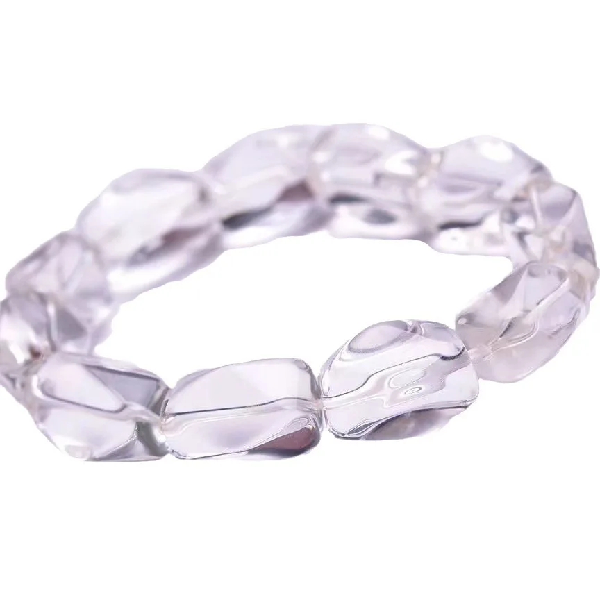 Natural Clear Quartz Freeform Beads Single Wrap Bracelet Men Women Crystal Bangle Simple Fashion Jewelry Gift