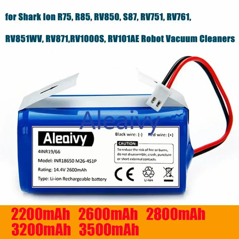 

14.4V18650 2600mAh Replacement Shark RVBAT850 Battery for Shark Ion R75, R85, RV850, S87, RV751, RV761, Robot Vacuum Cleaners