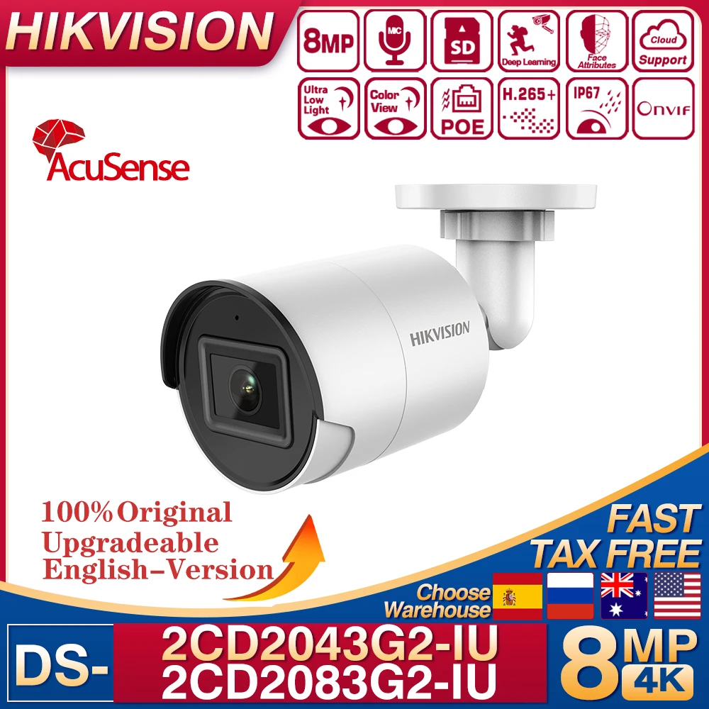 Hikvision 4MP DS-2CD2043G2-IU e 8MP 4K DS-2CD2083G2-IU Bullet Security Camera microfono integrato SD Card Smart Home Motion Detection