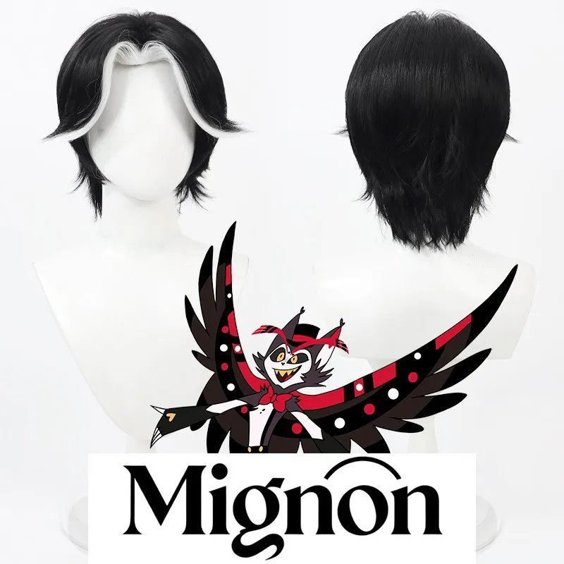 

Hazbin Hotel Husk cosplay wig black widow's peak white highlights spiky hair Halloween gift