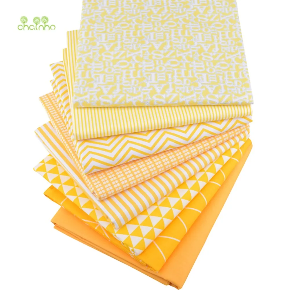 Chainho,Printed Twill Weave Cotton Fabric,Patchwork Cloth,DIY Sewing Quilting Material,Yellow Geometric Patterns,2 Sizes,285-290