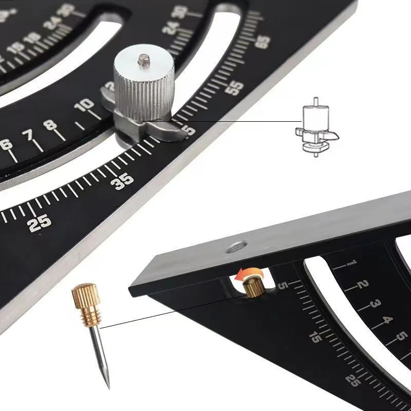 Metric Aluminum Alloy Triangle Angle Ruler Protractor Woodworking Measurement Tool 30cm 2 In 1 Multi-function Folding Tri-angle