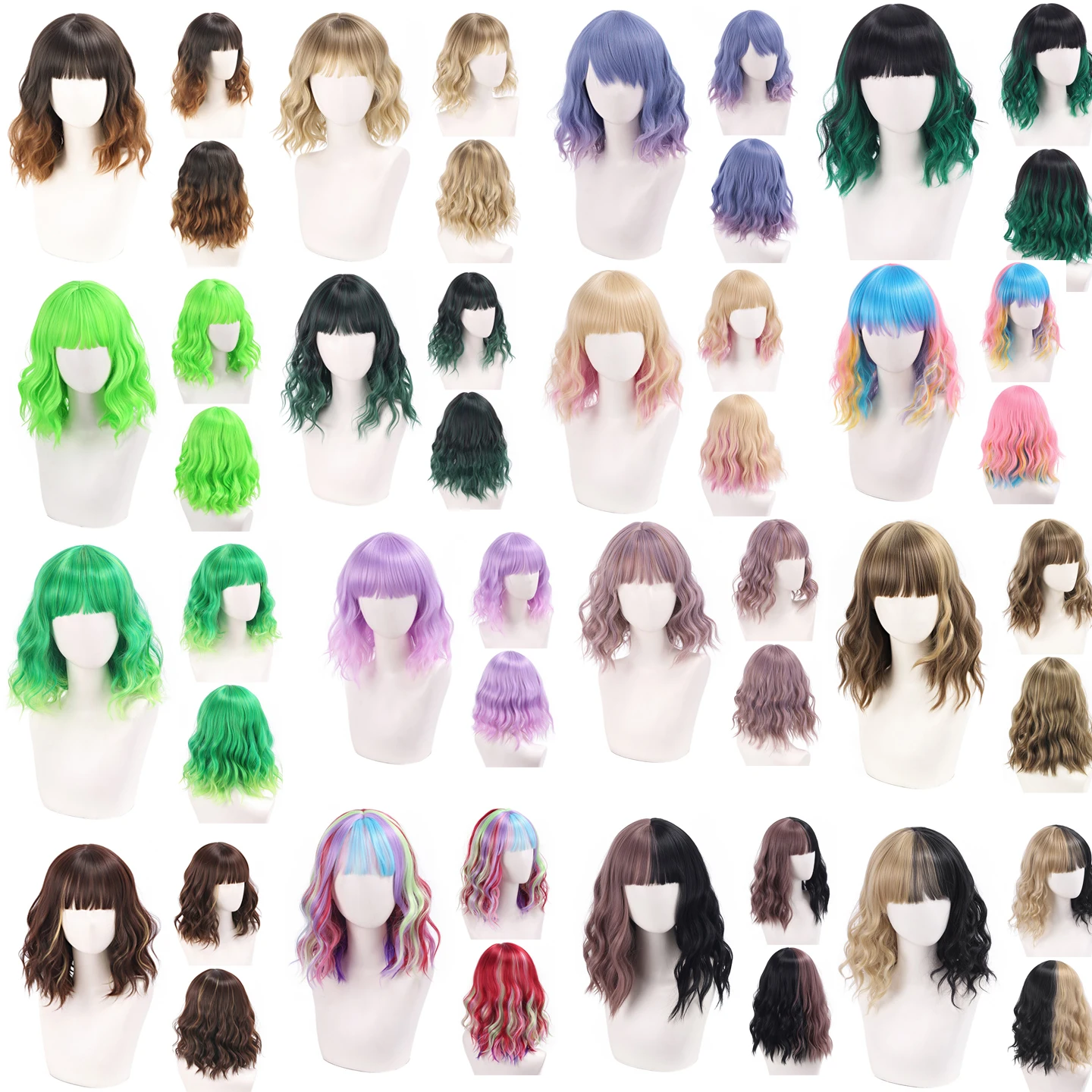 New Short Wavy Synthetic Wig Curly Hair Wigs for Women Party Lolita Cosplay Use Natural Wig With Bangs Heat Resistant