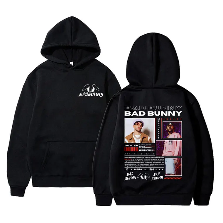 

Rapper Bad Bunny Print Hoodie Unisex Hip Hop Fashion Oversized Hooded Tracksuit Men Women Vintage Hoodies Male Casual Pullover