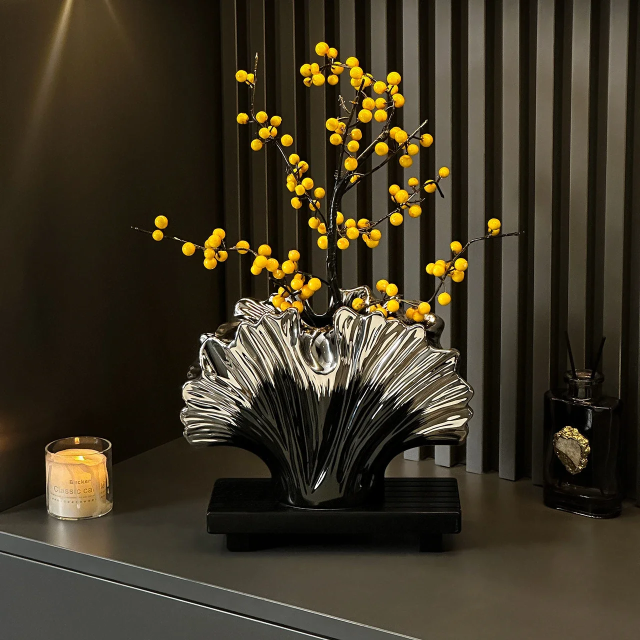 Ceramic Vase Simulated Shell Vase Gradient Silver Irregular Leaf Shape Flower Vase Home Decoration Accessories Terrarium
