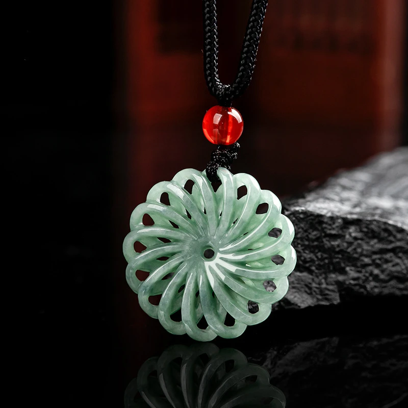 Natural A-goods Jadeite Fortune Pendant Men and Women Fashion Beads Treasure Jade Necklace Lucky Amulet