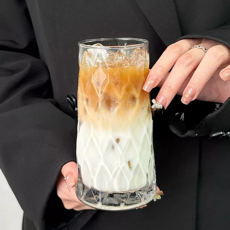 ins style retro high-value diamond coffee cup fruit tea cup glass drink milk latte sparkling water cup