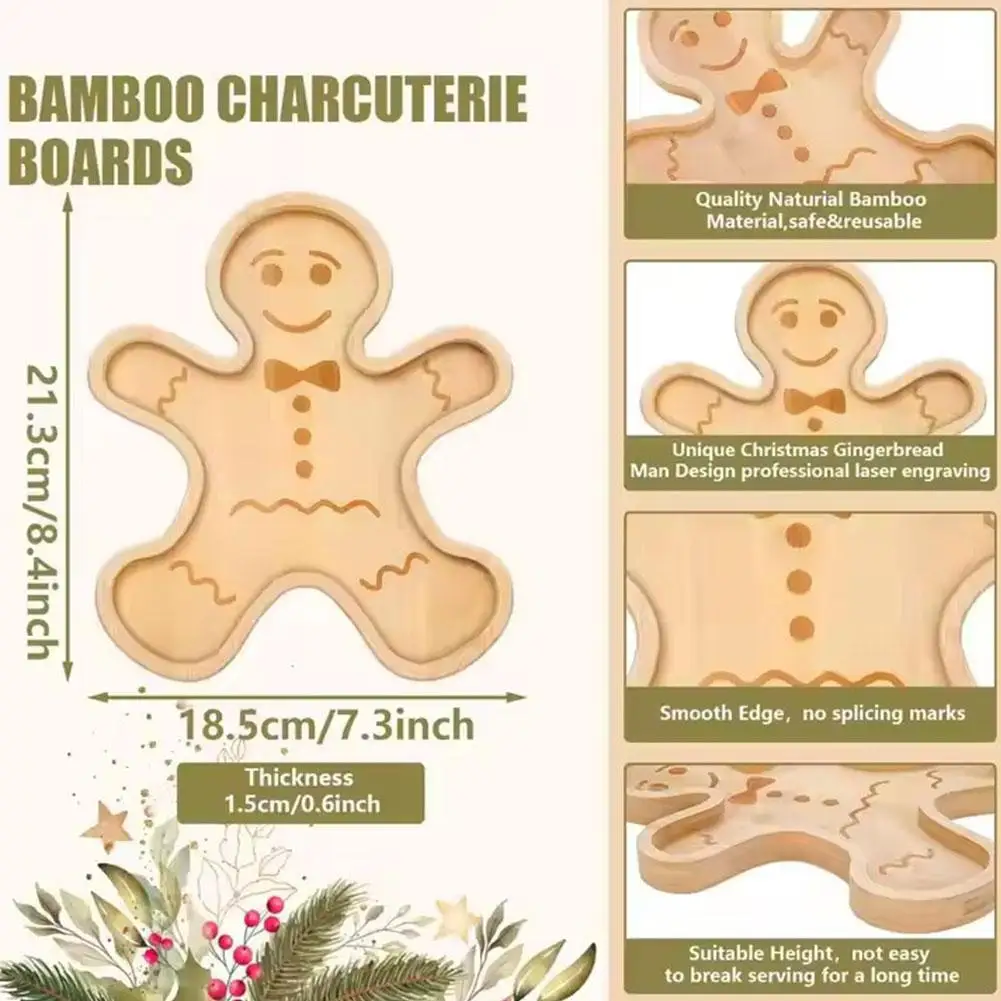 Christmas Charcuterie Board Gingerbread Man Serving Trays Xmas Wood Appetizer Boards Snacks Serving Platters for Home Party