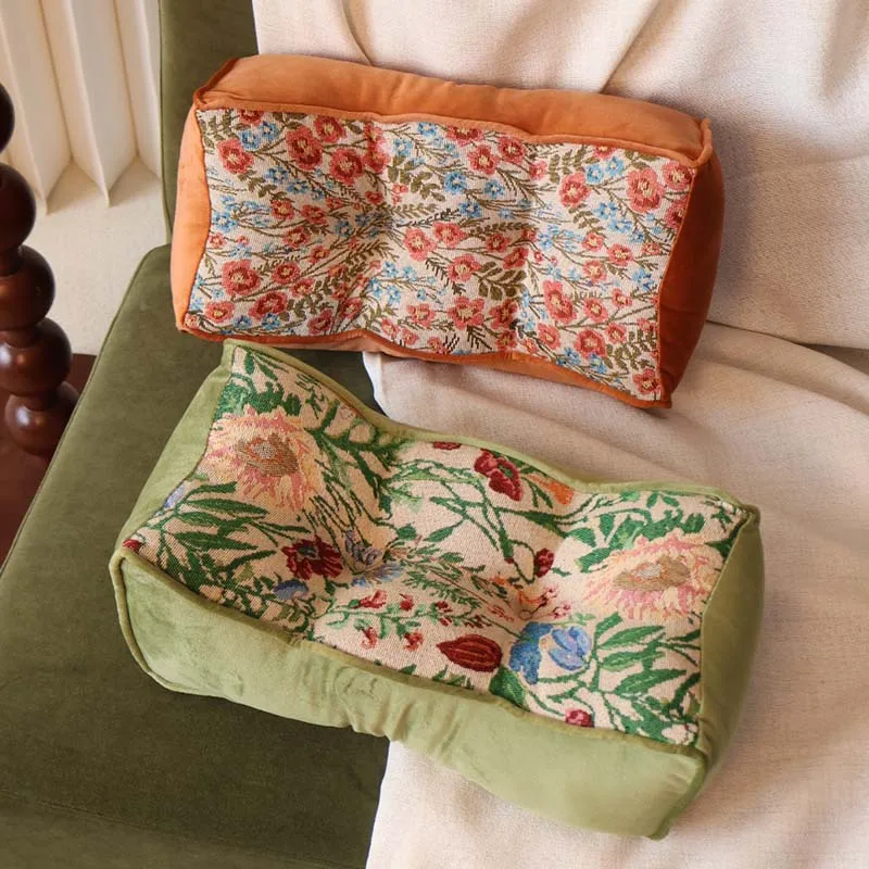 Japanese Style U-Shaped Throw Pillow, Rectangular Luxury Waist Cushion, High Aesthetic Decorative Pillow for Sofa Living Room Be