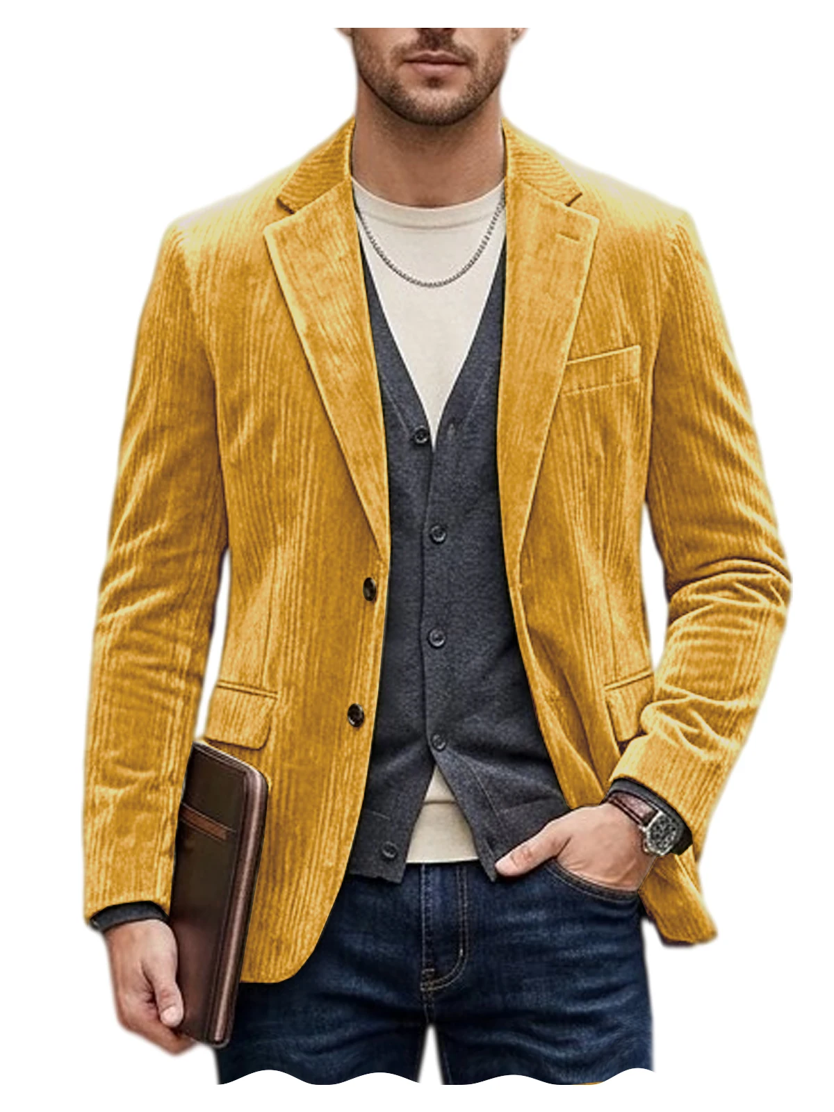 Heren corduroy blazer jas casual dubbelzijdig sneeuw katoen slim fit revers sportjas voor zakelijk dagelijks gebruik