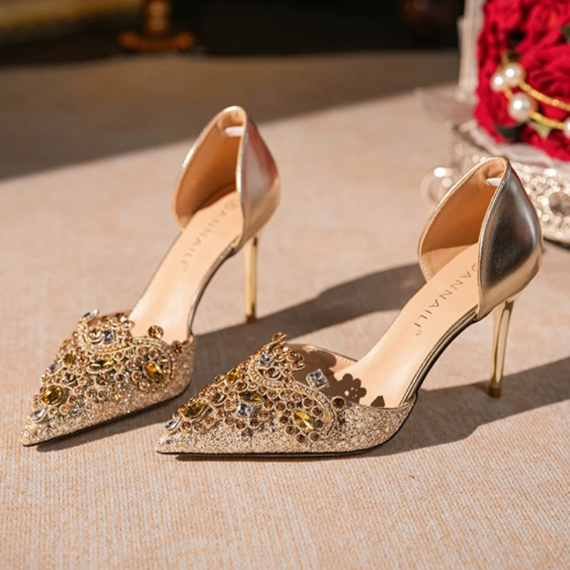 

Luxury Wedding Bridal High Heels Women Glitter Rhinestone Hollow Elegant Dress Pumps Fashion Party Evening Designer Shoes Ladies