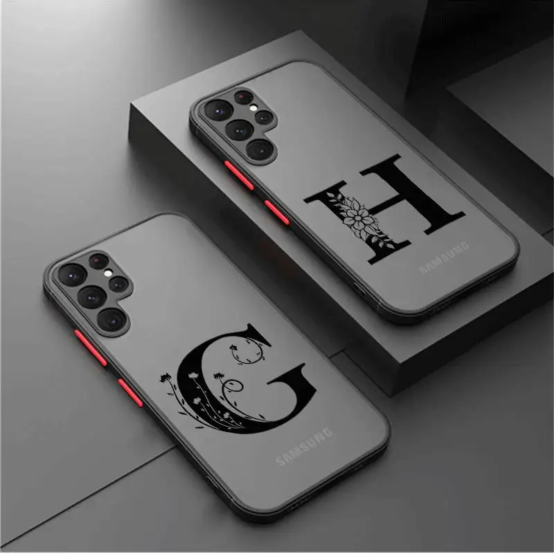 Letter G H I J K L Fashion Phone Case for Samsung Galaxy S23 S21 S22 Ultra Plus Matte Fundas Coque Protective Cover