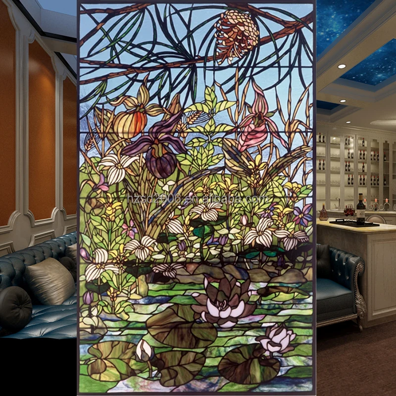 Customized Chinese-style European-style Cathedral Women's Stained Glass Window Panel Door Wall Glass Solid Structure Curtain Dec
