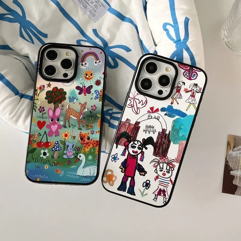 

Adorable Animal Graffiti 2.0 Acrylic Black Border Phone Case Cover for IPhone 11 12 13 14 15 16 Pro Max Case