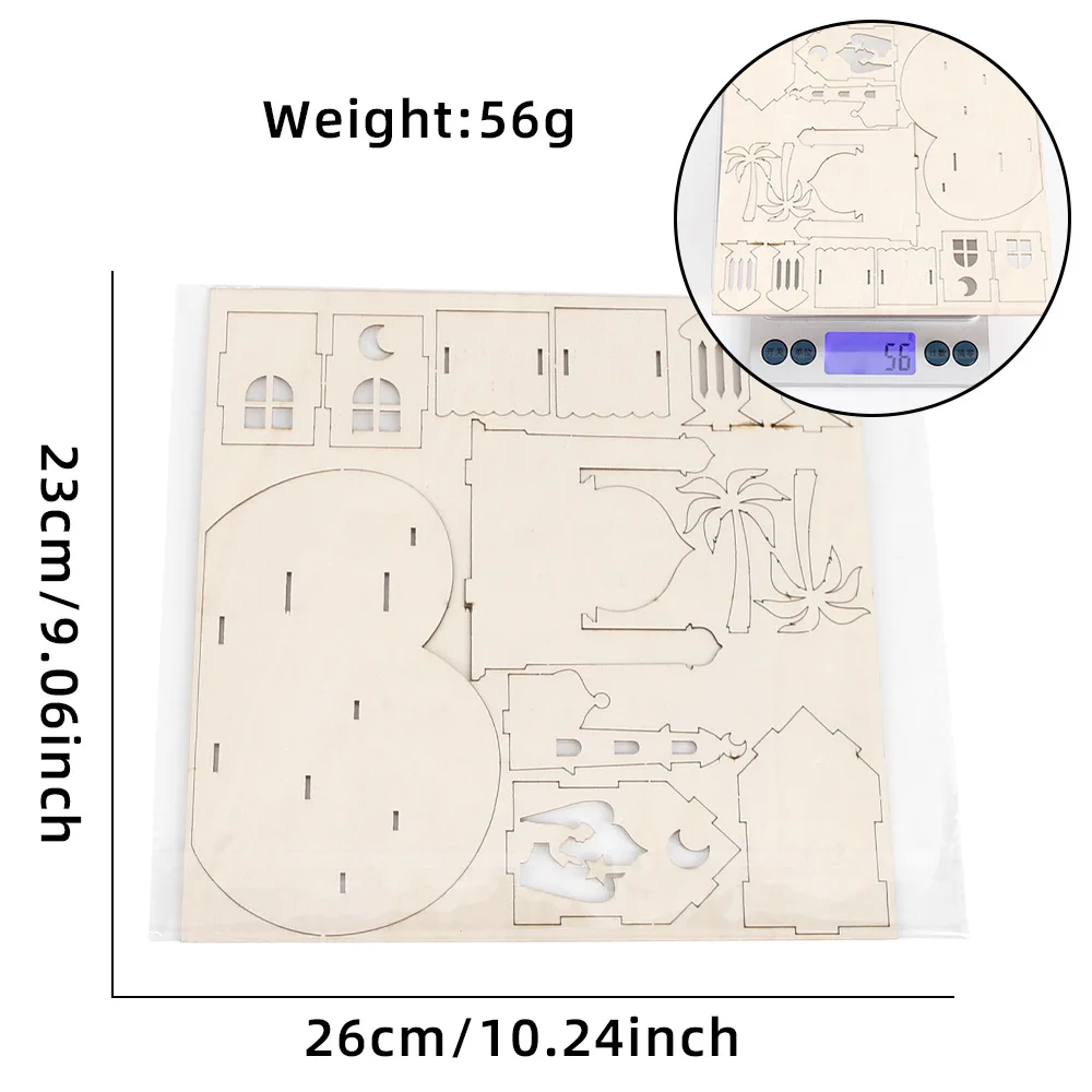 1set DIY Wooden Ramadan Puzzle Toys Eid Mubarak Can Graffiti Castle Puzzle Ramadan Decorations Eid al-Fitr Islamic Ramadan Gift