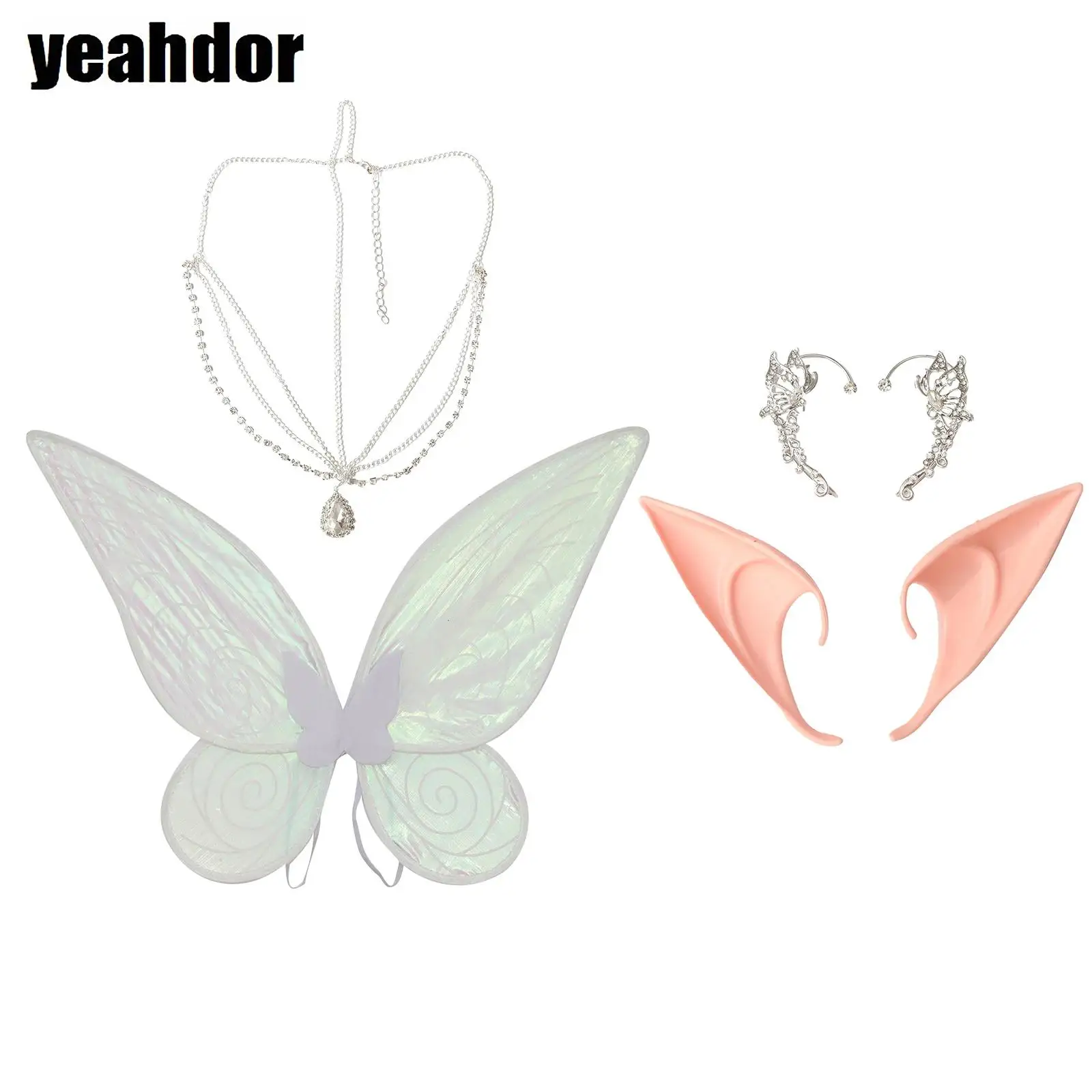 

Women Fairy Ears Butterfly Wings Forehead Pendant Earring Ornaments Costume Accessories for Halloween Cosplay