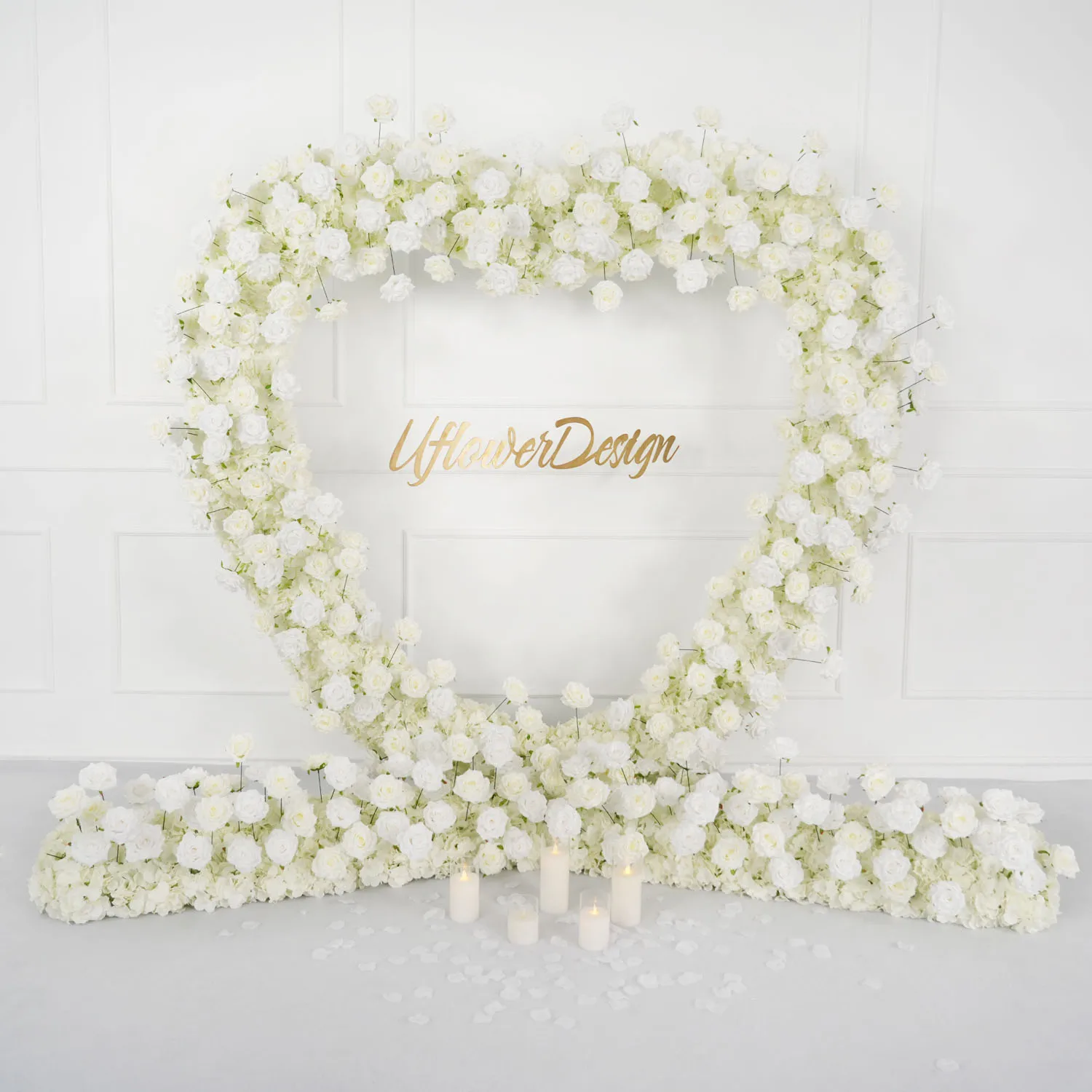 Uflower Luxury 5D White Heart Shaped Flower Row Flower Flower Arrangement Wedding Background Arch Party Stage Props Home Decor