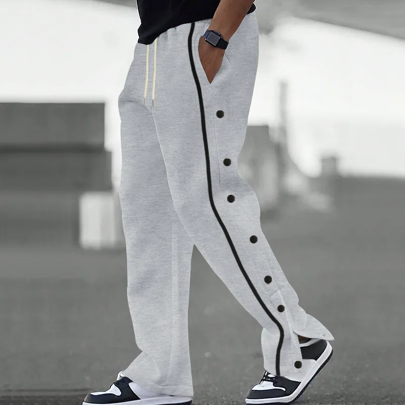 

2025 Autumn New Style Men's Youth Casual Sports Trend Pure Color Buttoned Pants Fashion High-Quality Straight-Tee Drawstring Pan