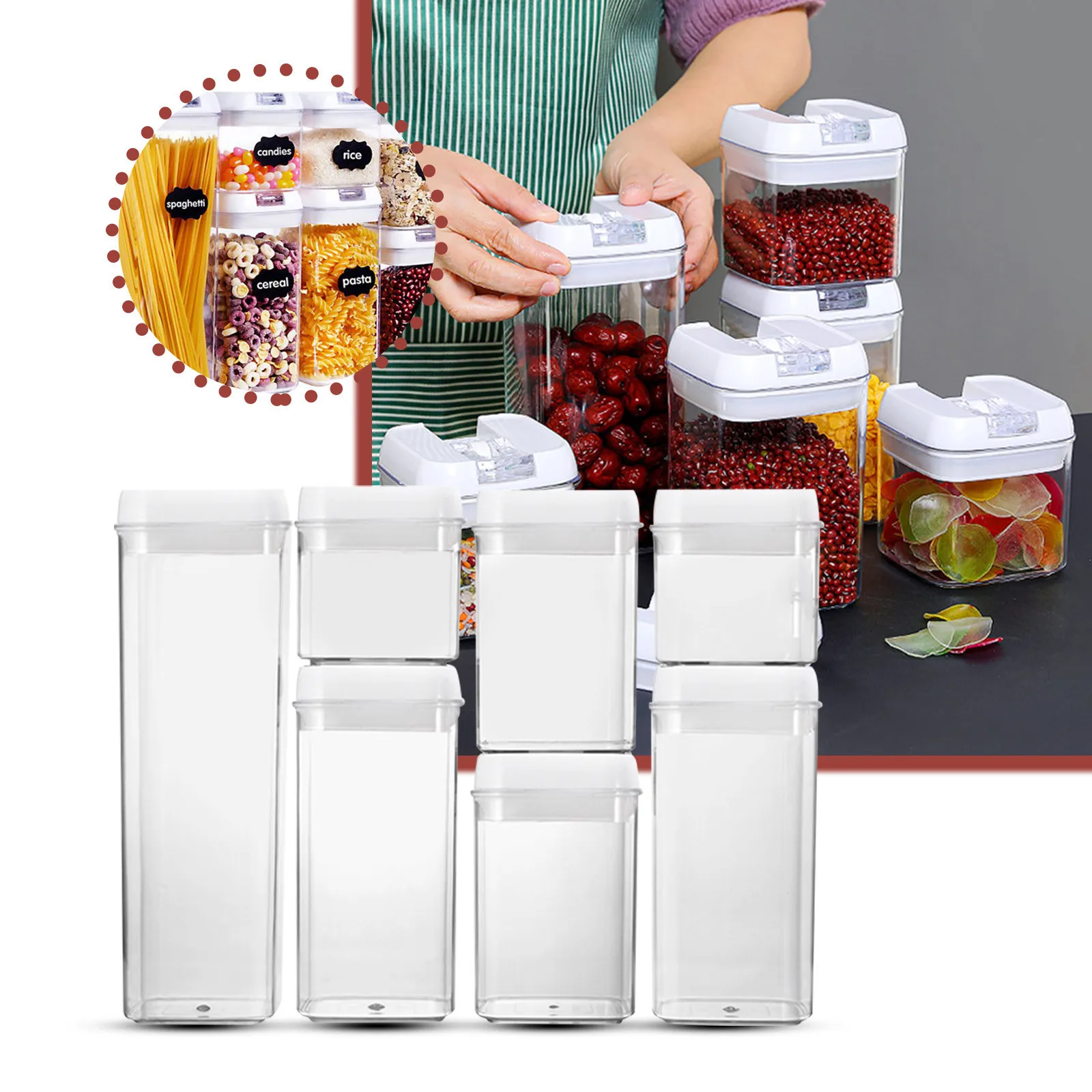 Plastic Food Storage Containers With 7PCS Airtight Kitchen Canisters For  Sugar Pantry Organization Labels And Marker Included