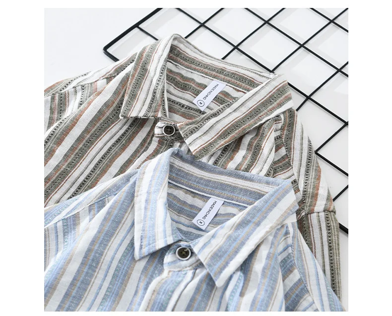 Spring Summer Dyed Striped Shirts Man Daily Casual Breathable Men\'s Tops Long Sleeve Cotton Linen Shirt Japanese Vintage Clothes