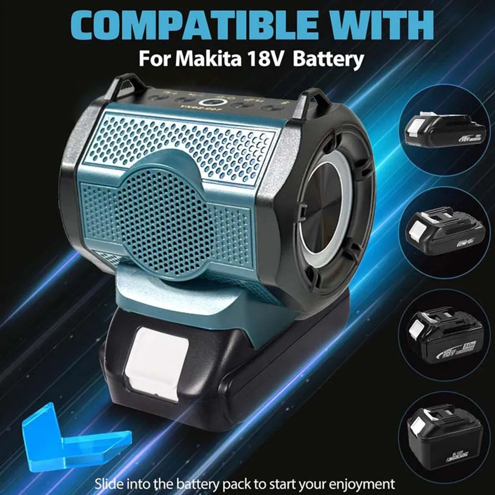 Bluetooth Speaker for Makita 18V Li-ion Battery With USB Type-C Port Cordless Small Speaker for Jobsites, Home and Party