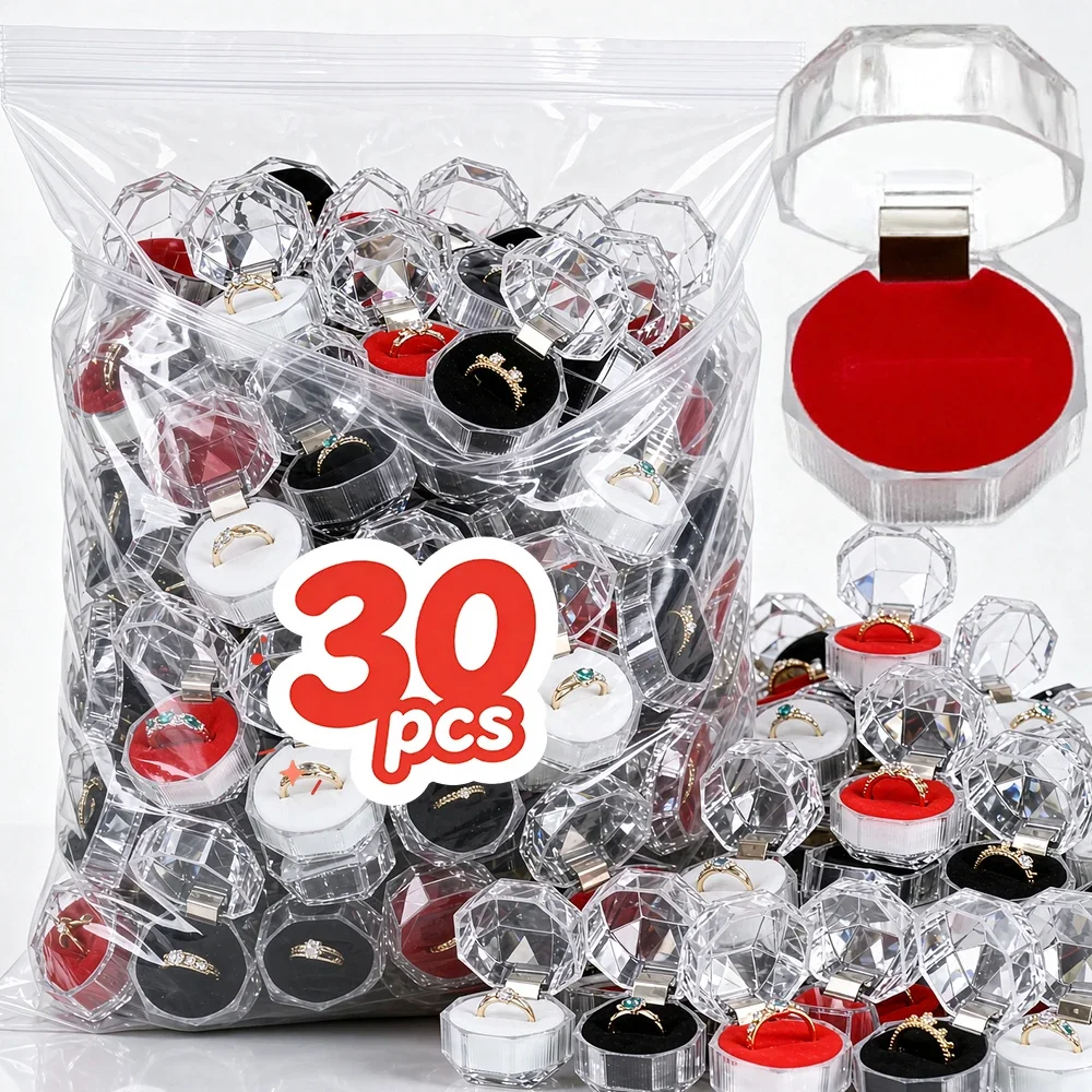 Transparent Crystal Jewelry Box Blank Ring Earring Display Case Wedding Packaging Box Valentine's Day Gift Box Jewelry Organizer