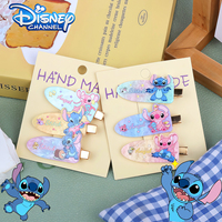 6pcs Disney Cartoon Anime Stitch Acrylic Hairclips Children's Hair Accessories Traceless Hair Clip Kawaii Girl Gifts Toy