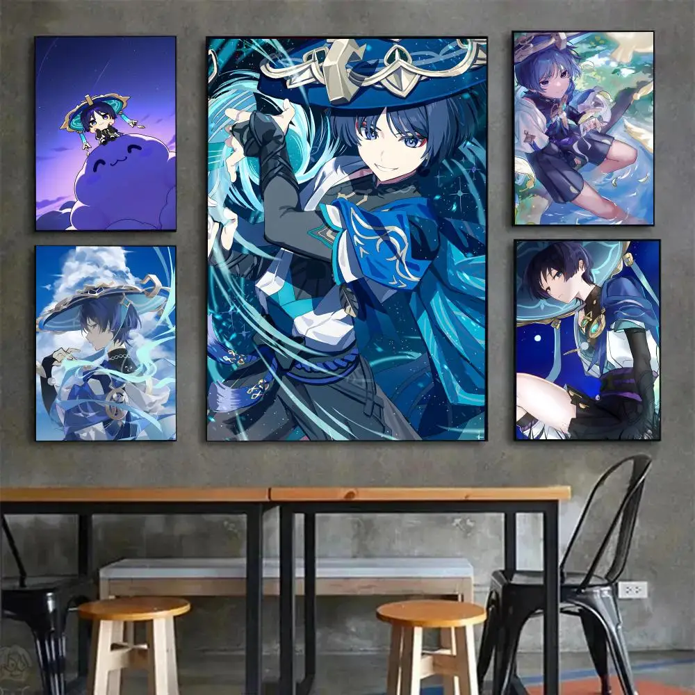 anemo character poster G-Genshin Impact Wanderer Scaramouche Poster Painting Wall Art Mural for Living Room Home Decor and Gifts