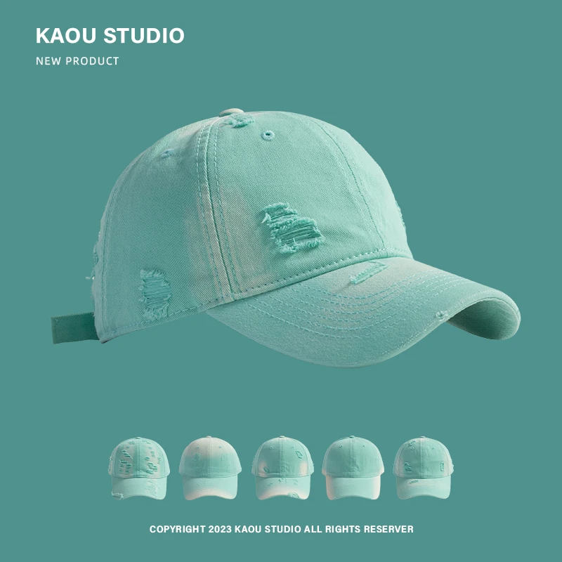 Fresh Mint Green Hole Design Baseball Caps for Women Summer and Autumn Fashion Versatile Korean Version Casual Men\'s Hats