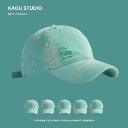 Fresh Mint Green Hole Design Baseball Caps for Women Summer and Autumn Fashion Versatile Korean Version Casual Men's Hats