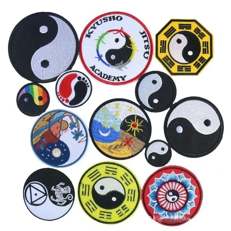 Factory Direct Sales Chinese Style Tai Chi Gossip Yin and Yang Embroidery Cloth Sticker Adhesive DIY Clothing Accessories Spot