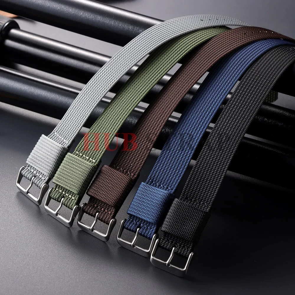 18mm 20mm 22mm Braided Nylon Watch Strap Universal Men's Army Sports Watch Band One Piece Loop Bracelet Green Brown Wristband