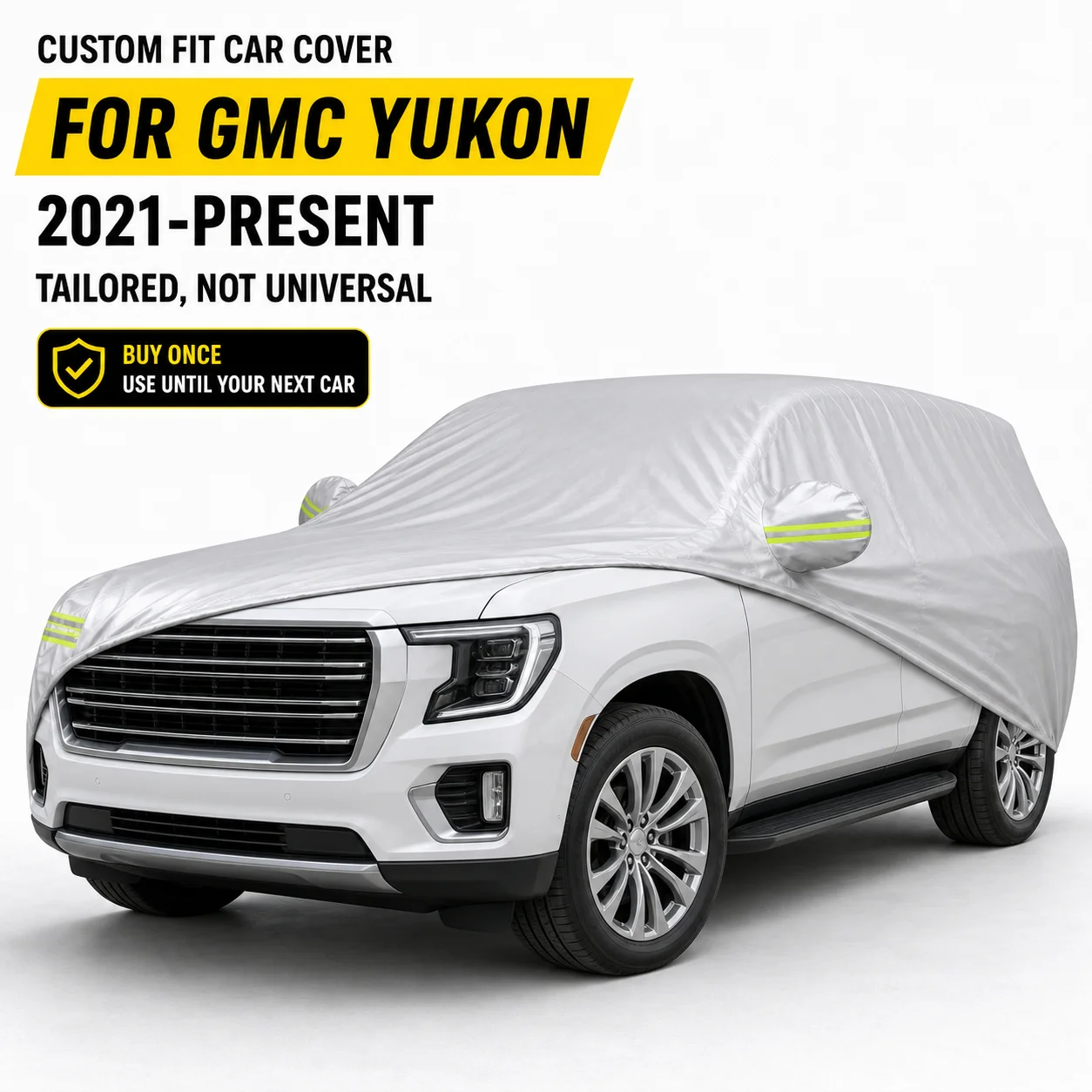 For GMC Yukon 2021-Present Exterior Car Cover Outdoor Protection Durable Silver Coated Fabric UV Sun Dust Protection