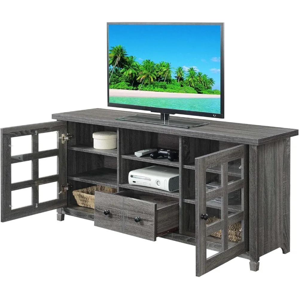 Newport Park Lane 1 Drawer TV Stand with Storage Cabinets and Shelves for TVs up to 65 Inches, Weathered Gray