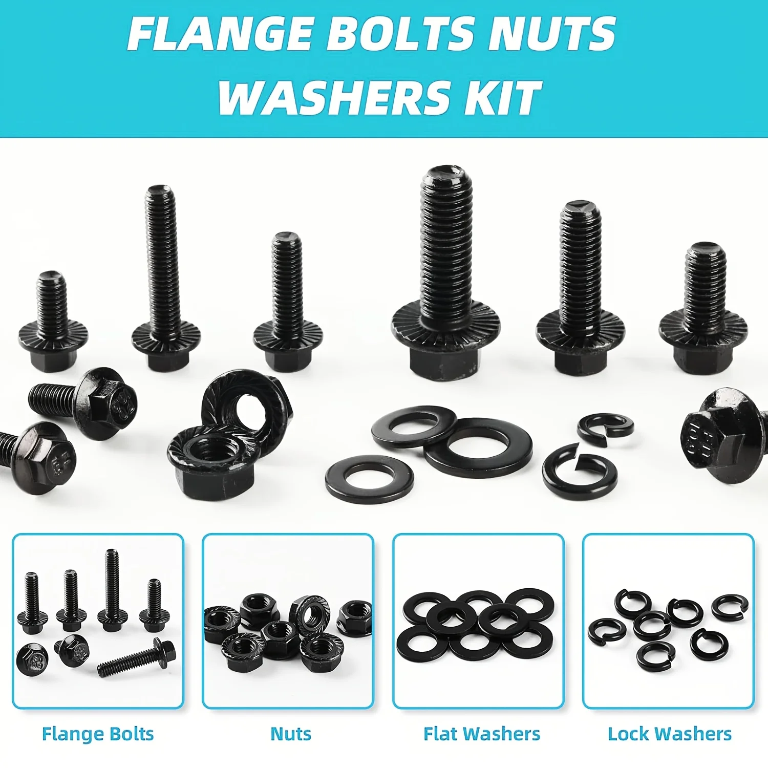 280Pcs Metric Flange Bolt Assortment, M6x1.0, M8x1.25, M10x1.5 (12mm to 30mm) Assorted Hex Bolts and Nuts Washers Kit