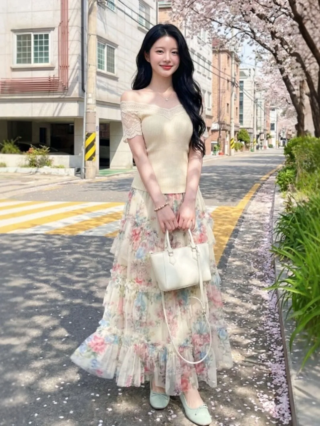 

Gentle Wind Unique Beautiful One Shoulder Floral Half Skirt Two Piece Set Whole Outfit Summer Comfortable Fashion Set Women's...