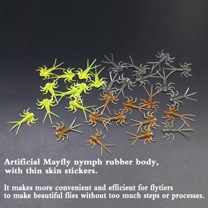 60 قطعة مجموعة 3 ألوان Mayfly حورية المطاط الجسم مع الجلد الرقيق يطير الصيد الحورية الاصطناعية الذباب حورية الساق والجسم يطير ربط المواد