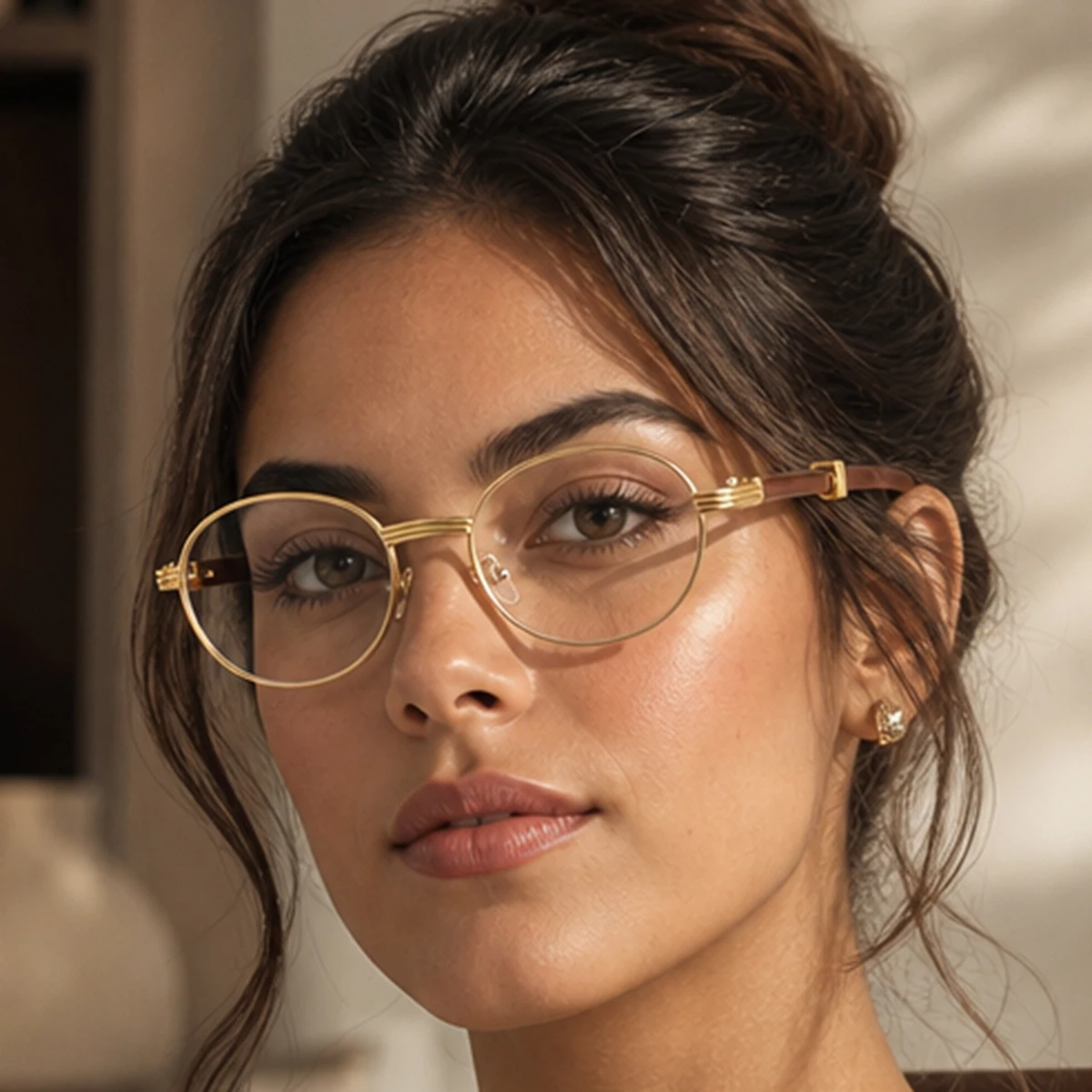 1 Pair of Women's Oval Full-Frame Wood-Grain Non-Prescription Glasses, Gentle Retro Exquisite Understated Fashion Eyewear for Women, Suitable for Study, Office, Afternoon Tea, Dating, Store Visits, and City Strolls